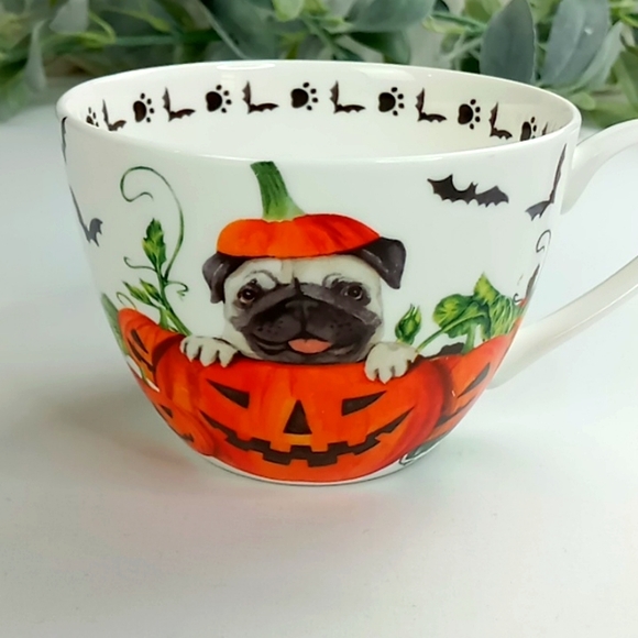 Portobello By Design "Pumpkin Pug" Mug Coffee Cup Bone China - Picture 9 of 9